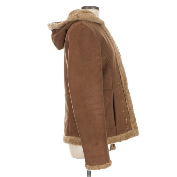 Vtg 90s Esprit Brown Faux Suede Sherpa Lined Embroidered Hooded Jacket | Boho M - Picture 8 of 16